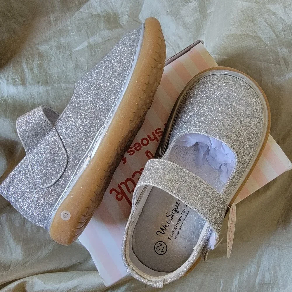 Wee Squeak Silver Sparkle Mary Janes Size 12